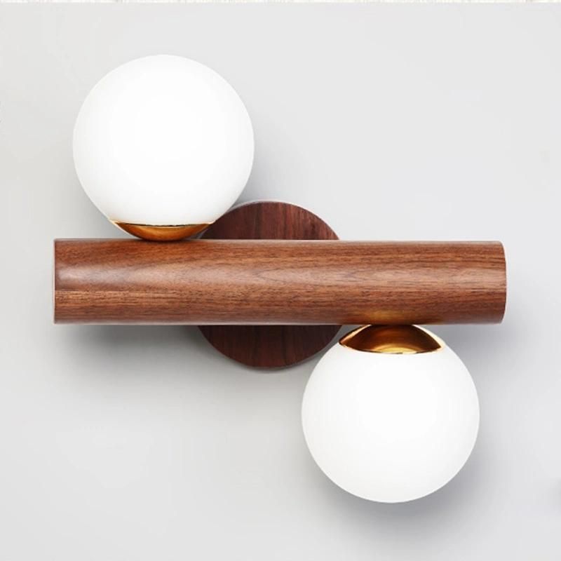 Wood Double Head Wall Lamp Creative Personality Bedroom Bedside Light Stair Lighting