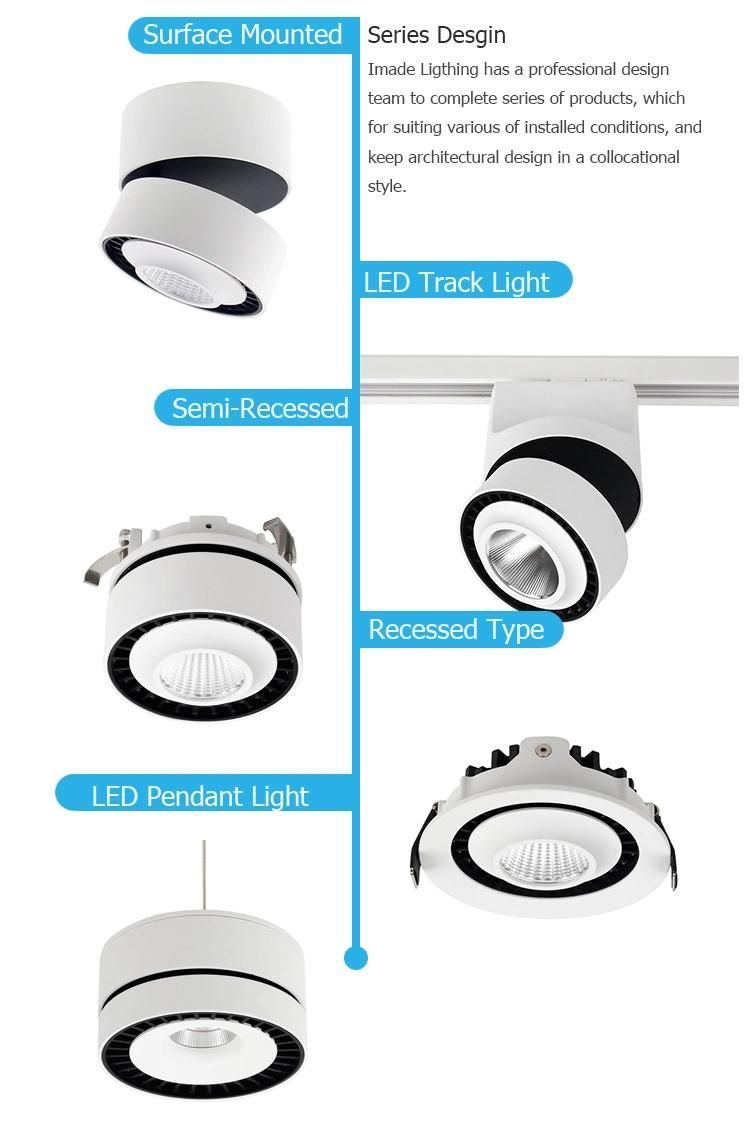Adjustable 12W 1326lm 3000K 25deg 40deg Round LED Recessed Sport Light Downlight