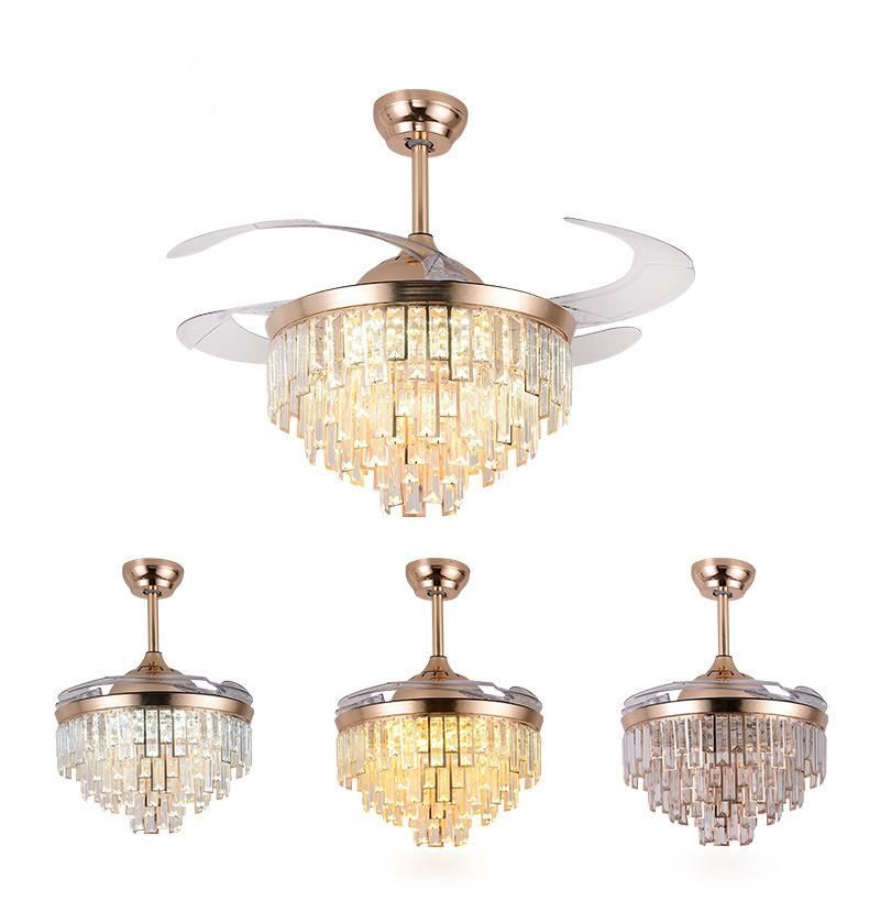 New Products Intelligent Invisible 42 Inch Luxury Crystal Ceiling Fan with Light Good Quality