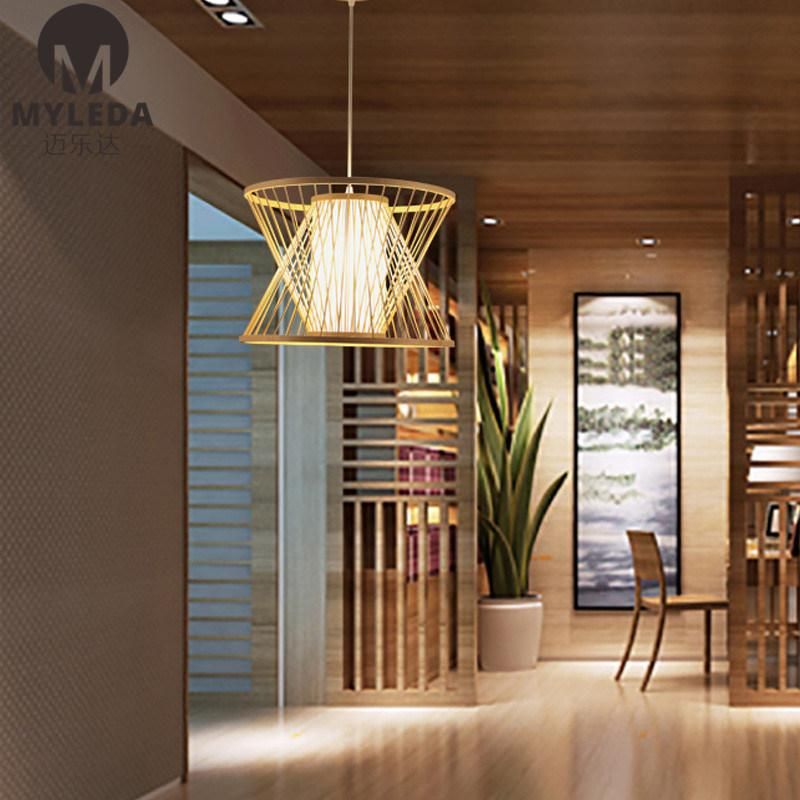 Modern Chinese Style Metal Iron Bamboo Cage Pendant Light