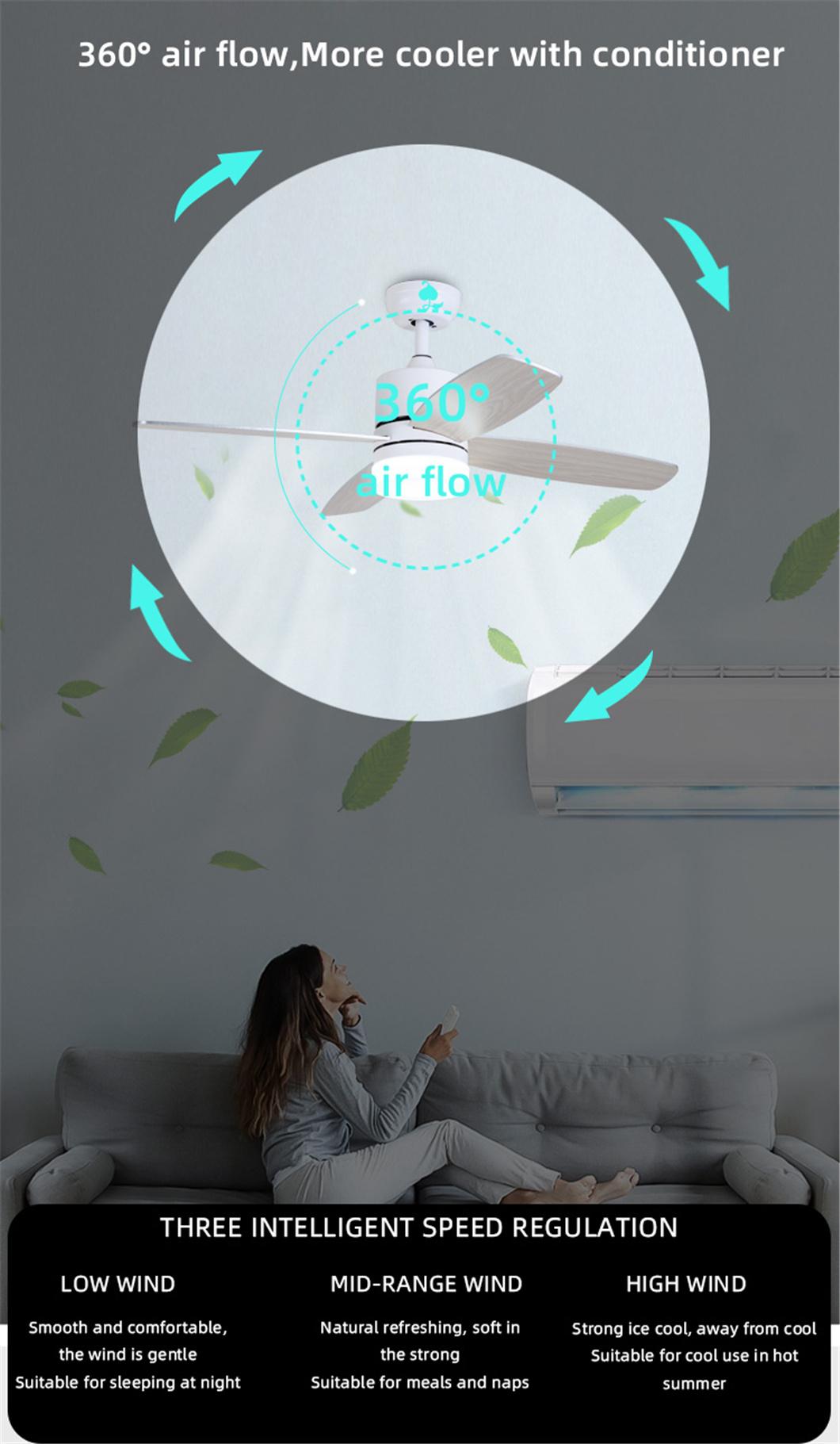 Hot Selling 48 Inch AC Motor 3 Blade 3 Colors LED Dimmable Save Energy Quiet Ceiling Fan Light for Bedroom