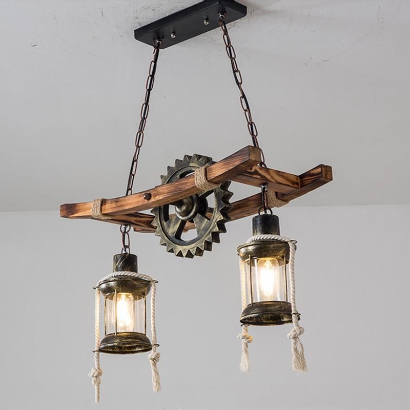American Design Glass Chandelier Retro Cafe Wooden Lamp Gear Industrial Rectangle Chandelier (WH-VP-71)