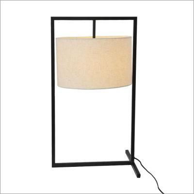 Modern Black Metal Hotel Table Lamp with Linen Fabric Shade
