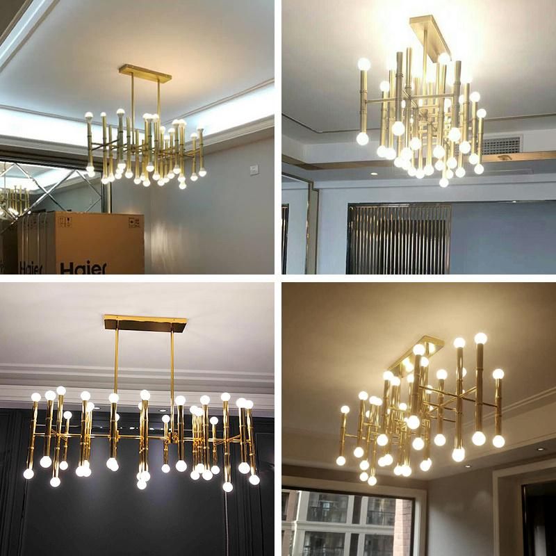 Modern Creative Villa Bar Counter Personality Oblong Round Bamboo Lighting Nordic Simple Living Room Restaurant Shop Chandelier