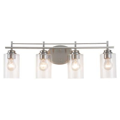 4 Light Brushed Nickel Vanity Light Fixtures with Seeded Glass