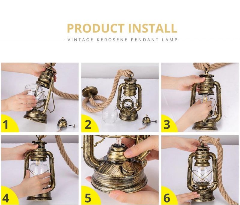 Vintage Industrial Kerosene Pendant Lights Bulb E27 Hemp for Living Room Decor Loft Rope Pendant Light (WH-VP-68)