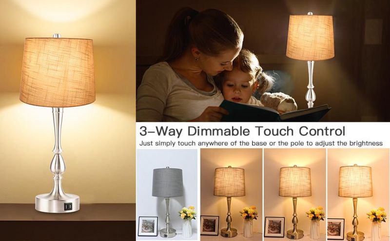 3-Way Dimmable Touch Control Table Lamp with Dual USB Charging Ports Bedside Touch Lamp Modern Accent Lamp Bedroom Nightstand Lamp