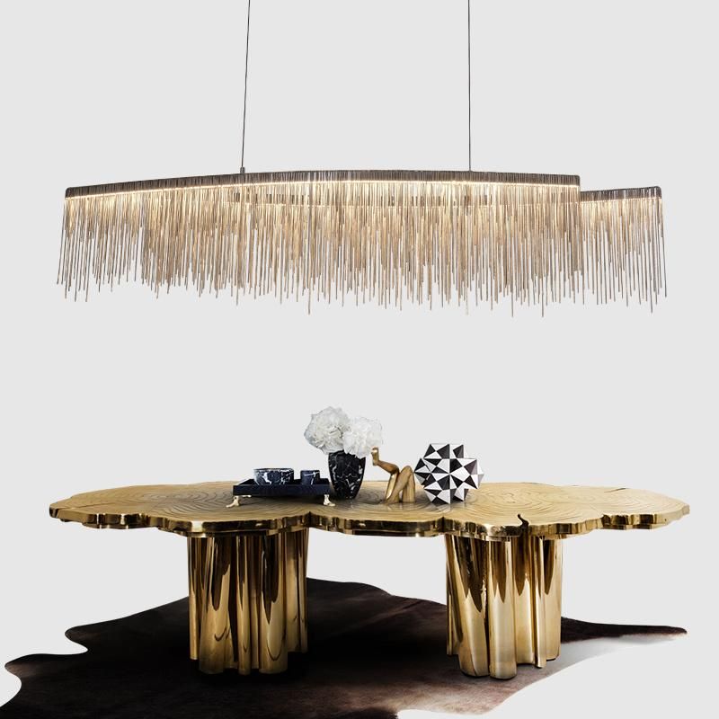 Postmodern Tassel Aluminum Chain Chain Postmodern Simple Hotel Front Desk Restaurant Rectangular Bar Table Table Chandelier