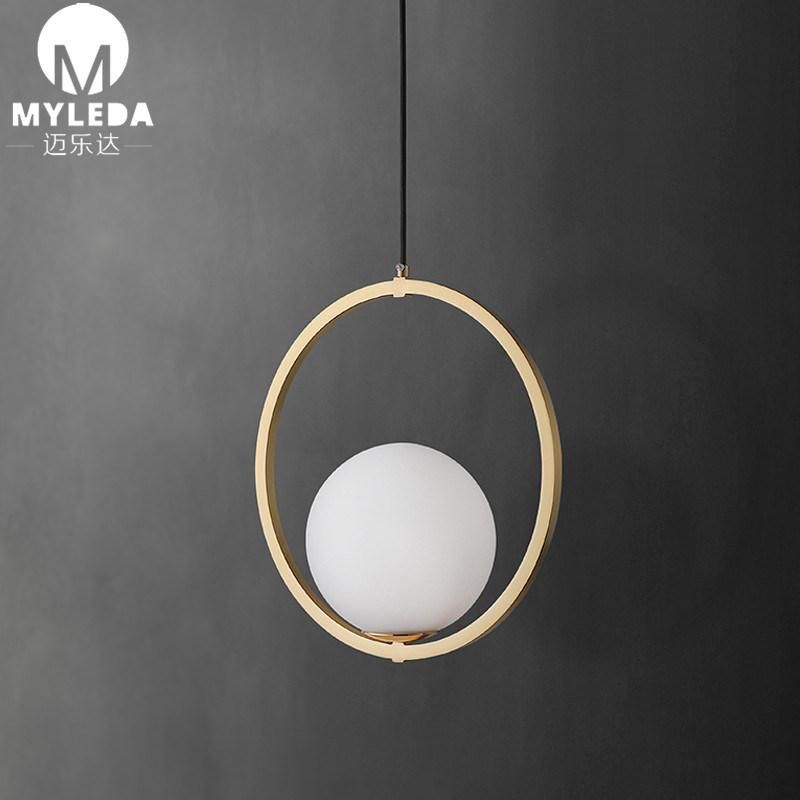 Modern Brass Metal White Glass Round Ball LED Pendant Light