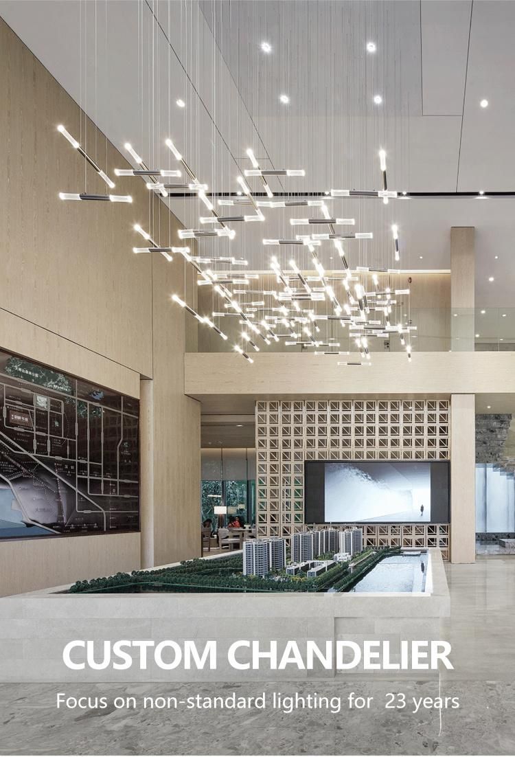 New Design Decorative Long Stairway Show Room Dining Hall Luxury Acrylic LED Chandelier Lamp