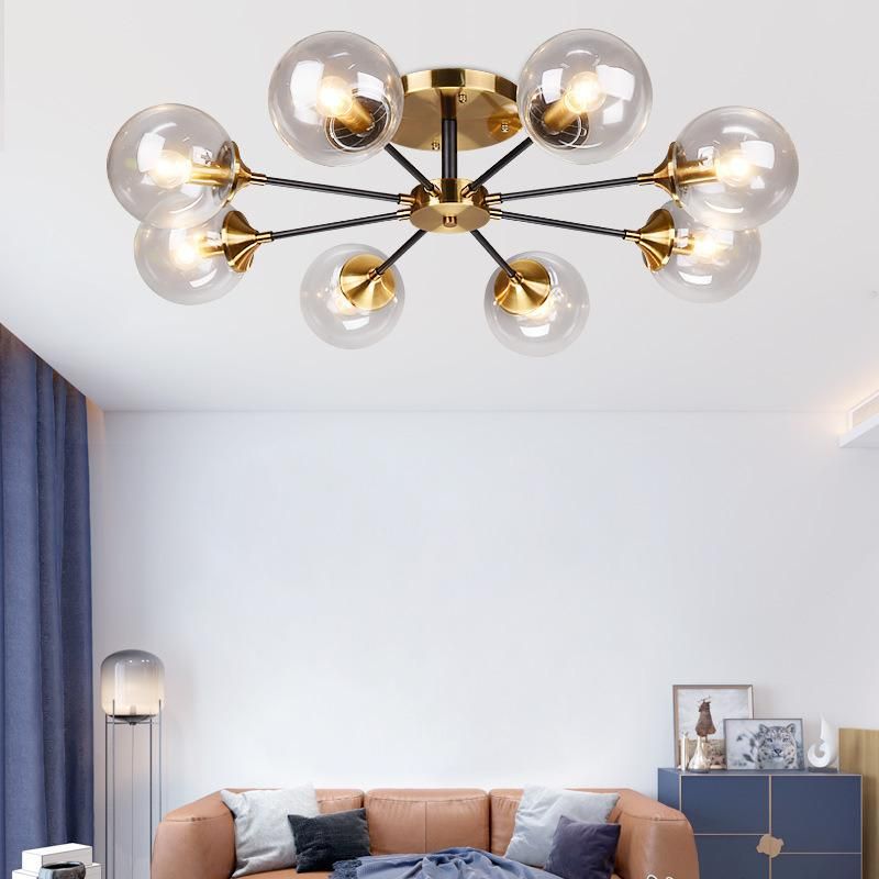 Modern Art Pendant Chandelier Handblown Art Glass Ball Chandelier 9 Lamps Molecular Structure Shape Ceiling Light