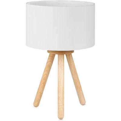 White Fabric Lampshade Wooden Table Lamp