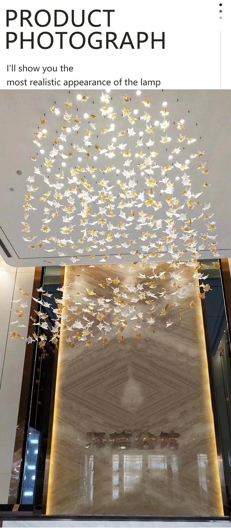 Maple Leaf Hanging Light Decor Banquet Hall Hotel Lobby Staircase Custom Glass Luxury LED Chandelier