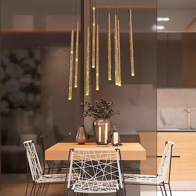 Simple Modern Stainless Steel Tube Living Room Dining Room Villa Staircase LED Chandelier Pendant Lighting
