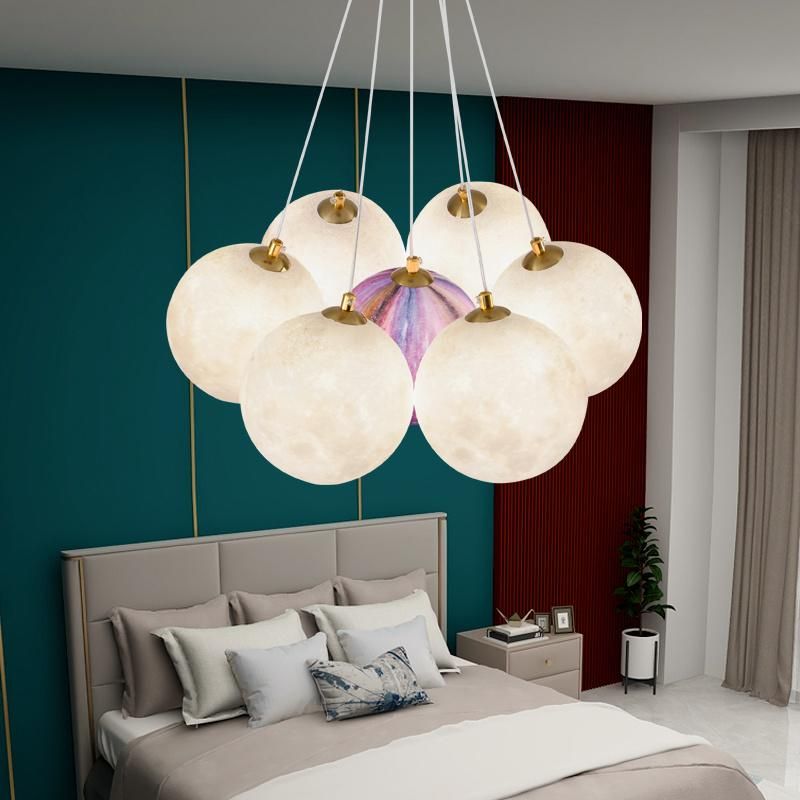 Nordic 3D Printed Moon Lampshade Chandelier Glass LED Hanging Lights (WH-GP-96)