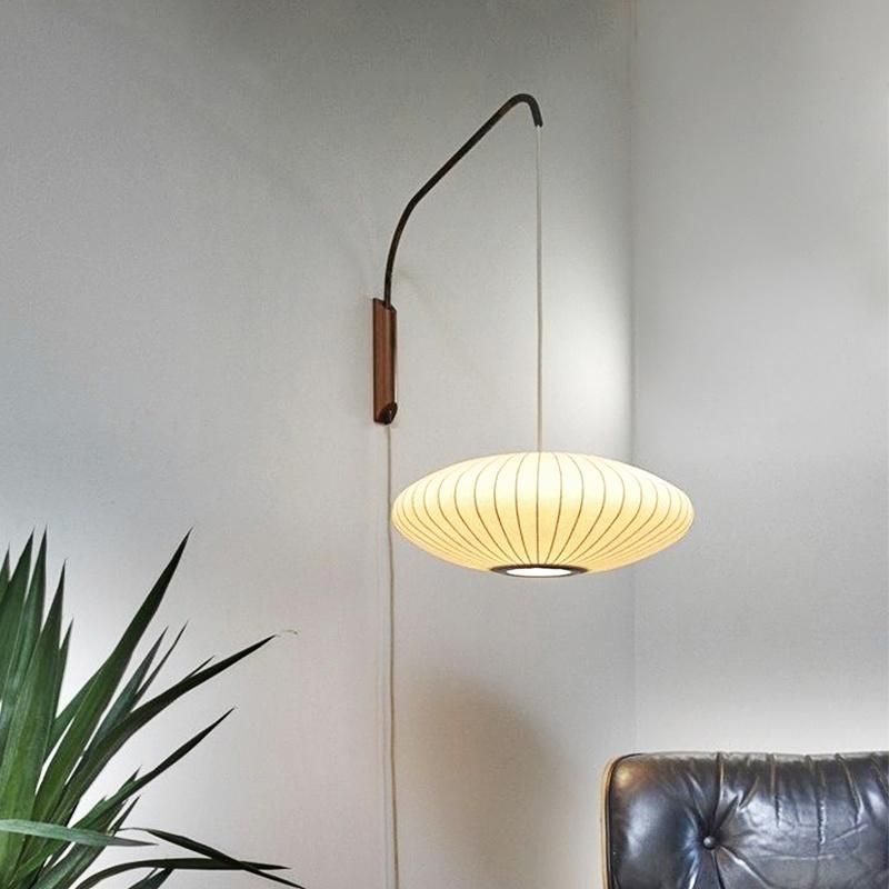 Japanese Silk Cloth Wall Light Fixture for Bedroom Modern Nelson Saucer Wall Sconce (WH-OR-194) V