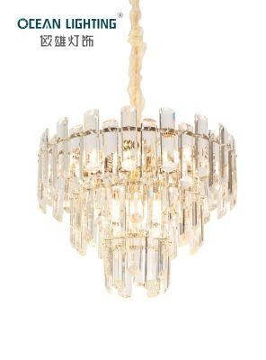 Golden Indoor Lighting Circular Multilayer Metal E14X12 Crystal Chandelier Luxury