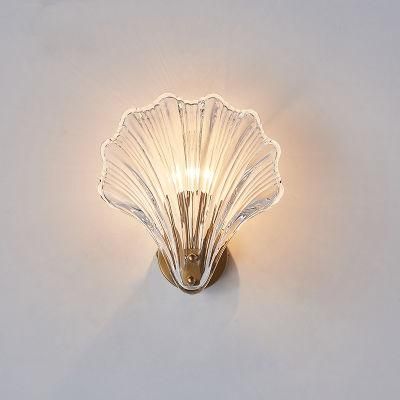 New Modern Light Luxury Glass Crystal Copper Simple Atmosphere Bedroom Bed Living Room Shell Wall Lamp