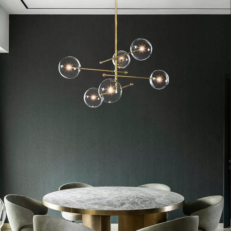 Postmodern LED Chandelier Living Room Black Gold Hanging Light Fixture Nordic Glass Ball Pendant Lamp (WH-GP-34)