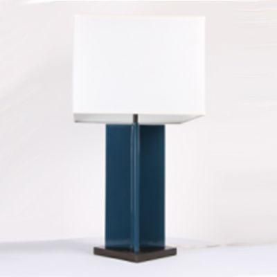 Blue Lacquered Resin Lamp Body and Black Painted Metal Lamp Base Table Lamp.