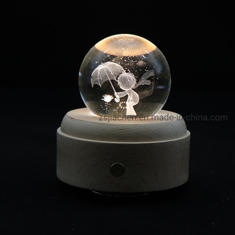 Best Selling Prince 3D Glass Ball Lamp Gift LED Wood Base Desk Table Lamp Night Light with Music Box