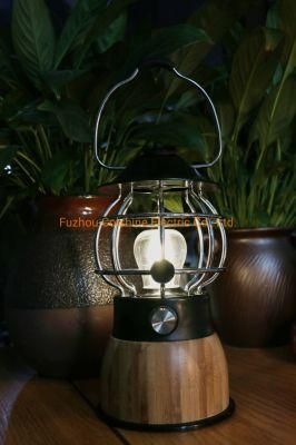 Rechargeable Bamboo Camping Light Lantern Table Lamp with Power Bank