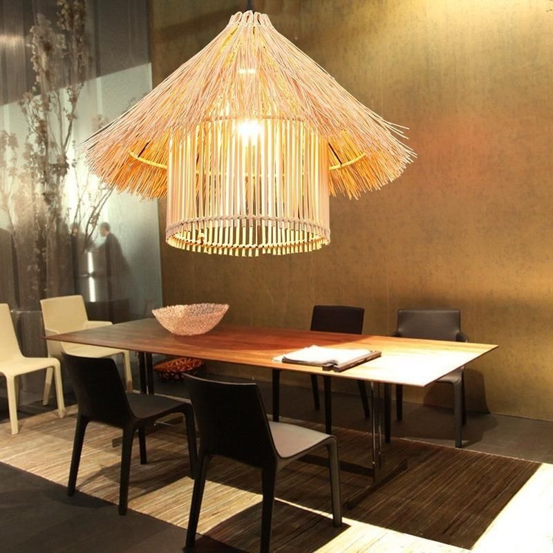 Wicker Rattan Shade Pendant Light Fixture Vintage Industrial Rustic Asian Creative Suspension Lamp (WH-WP-33)