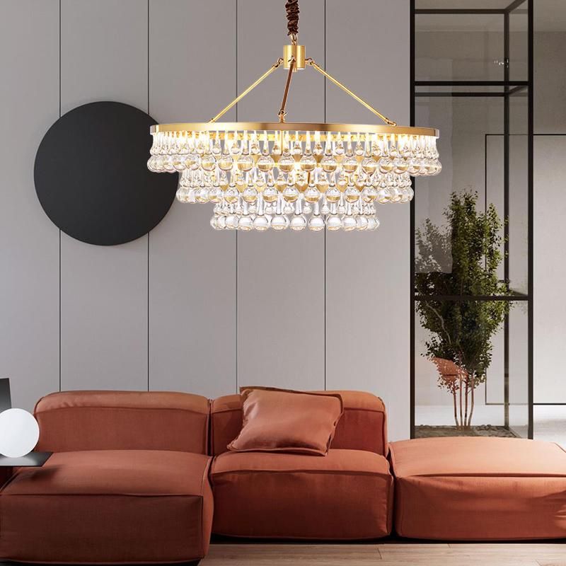 Drop Crystal Pendant Lights Gold Chandelier for Indoor Home Living Room Lighting (WH-AP-105)