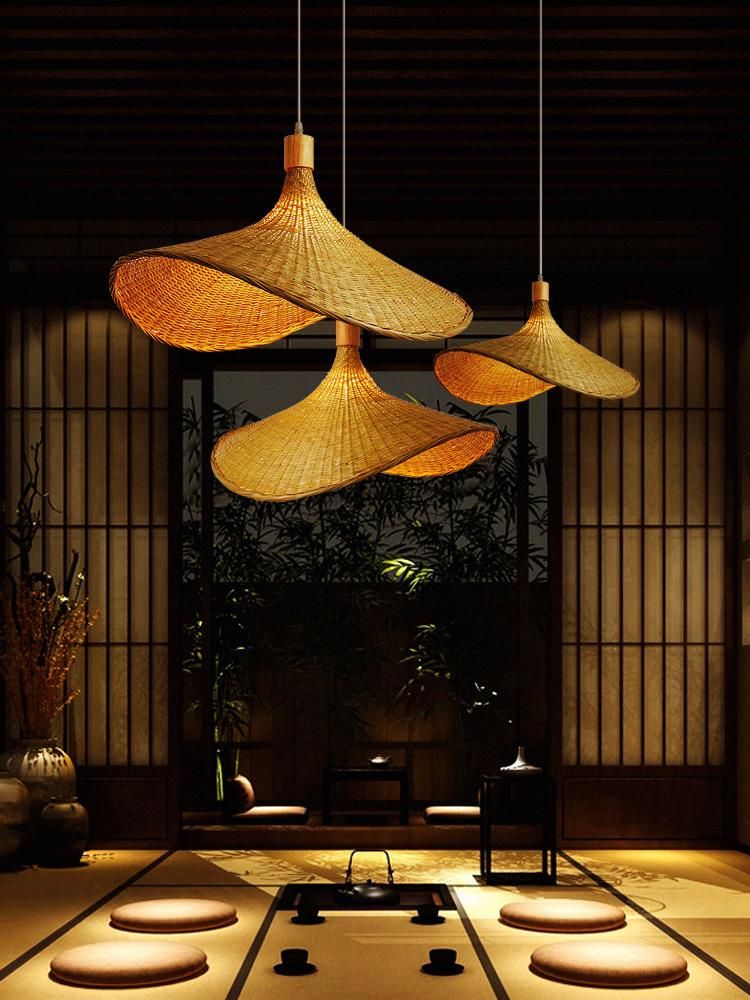 Wooden Weaving Bamboo Pendant Lights Handmade Bamboo Straw Hat Retro Chandelier (WH-WP-45)