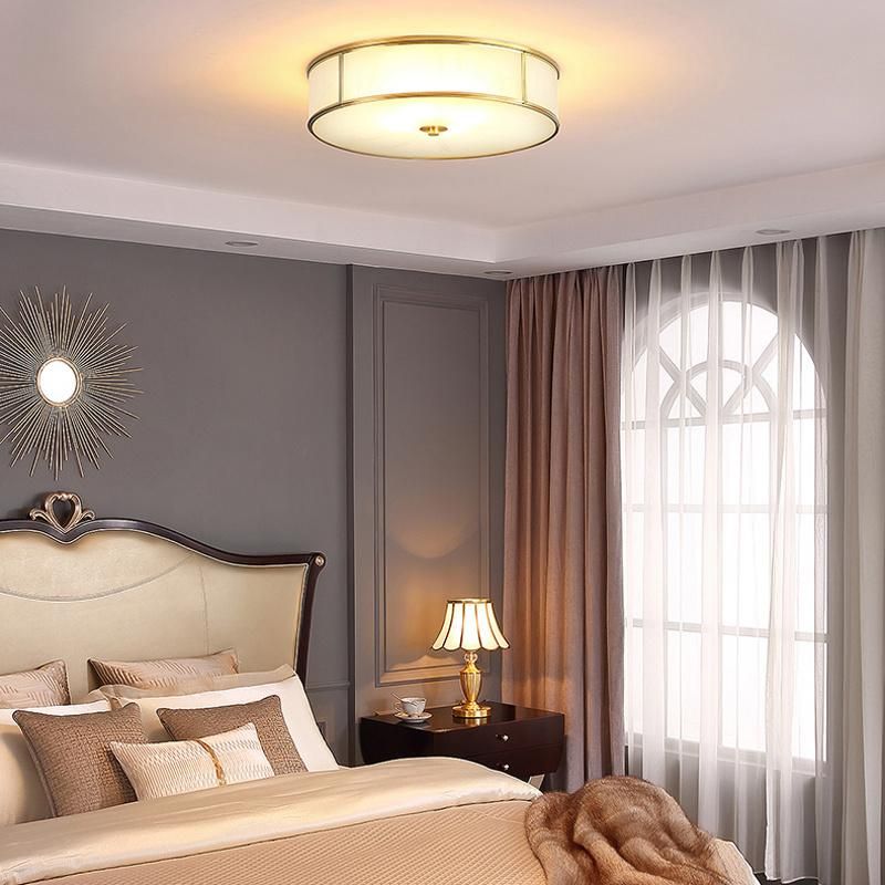 Round Copper Glass Lampshade Ceiling Light Warm Bedroom Lamp Simple Study Light