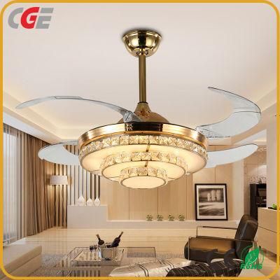 Hidden Blades Decorative Industrial Ceiling Fan Crystal Chandelier Lamps