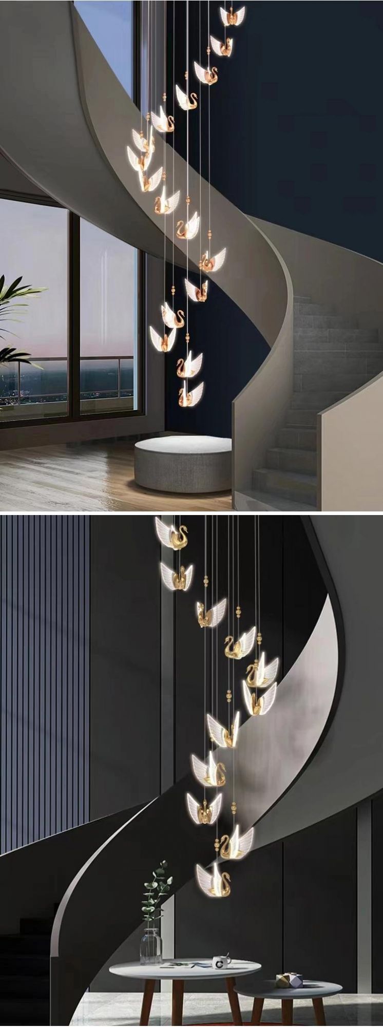 Goose Shape Decorative Staircase Hotel Commercial Custom Project Luxury Glass Long Chandelier