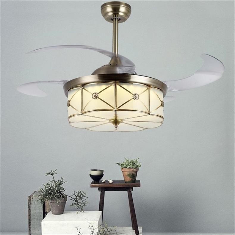 Copper Ceiling Fan Lights with Invisible Fan Blade Remote Control Home Decoration Suitable for Living Room Bedroom