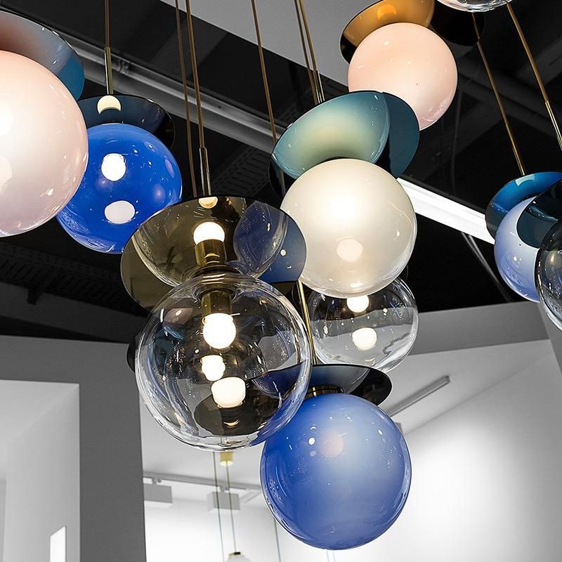 Nordic Designers Color Glass Ball Chandeliers Minimalist Modern Creative Staircase Lights (WH-GP-95)