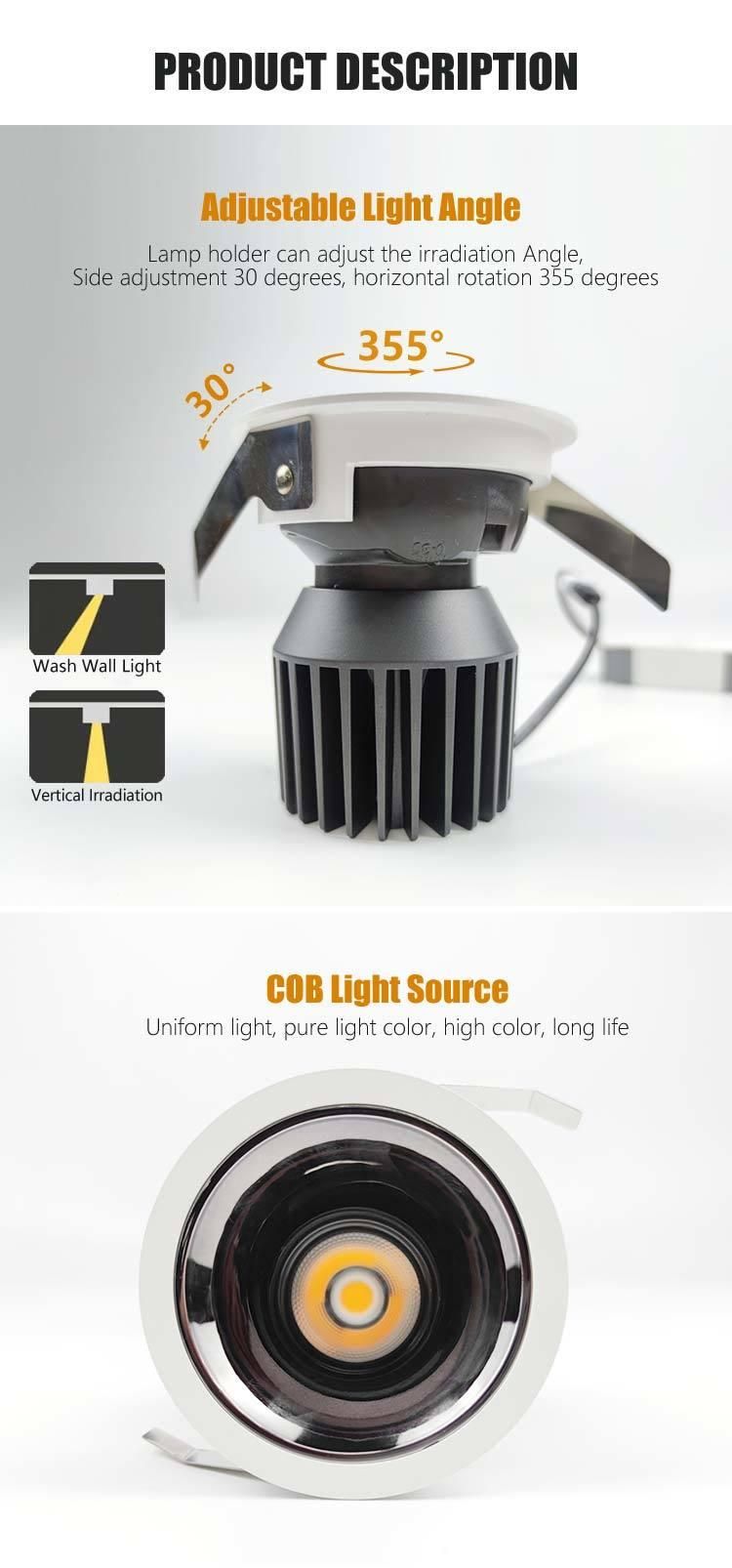 CE RoHS Aluminum Anti-Glare COB Down Lights for Living Room Mall Hotel Down Lights