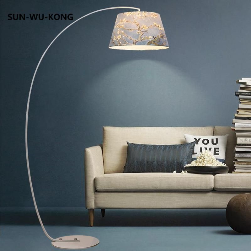 Vertical Arc LED Floor Lamps American Country Cloth Cover Living Room Decoration Floor Light (WH-MFL-17)