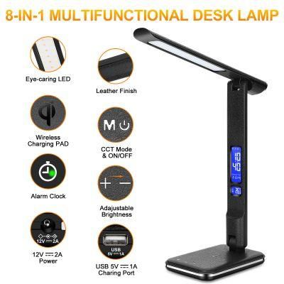 8 in 1 Modern Contemporary LED Desk Table Lamp Light with 2 Phone Chager &amp; LCD Screen
