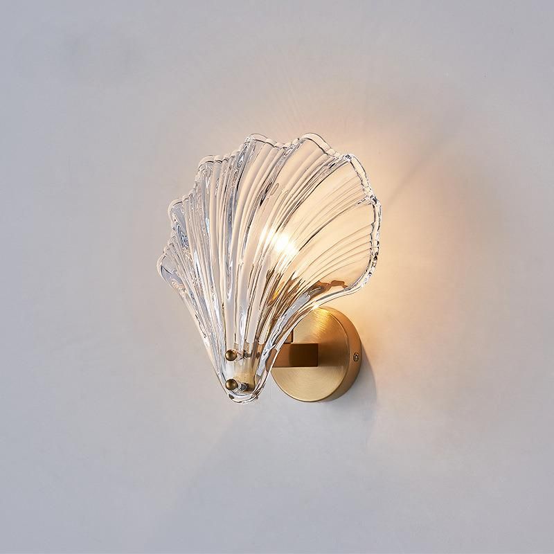New Modern Light Luxury Glass Crystal Copper Simple Atmosphere Bedroom Bed Living Room Shell Wall Lamp