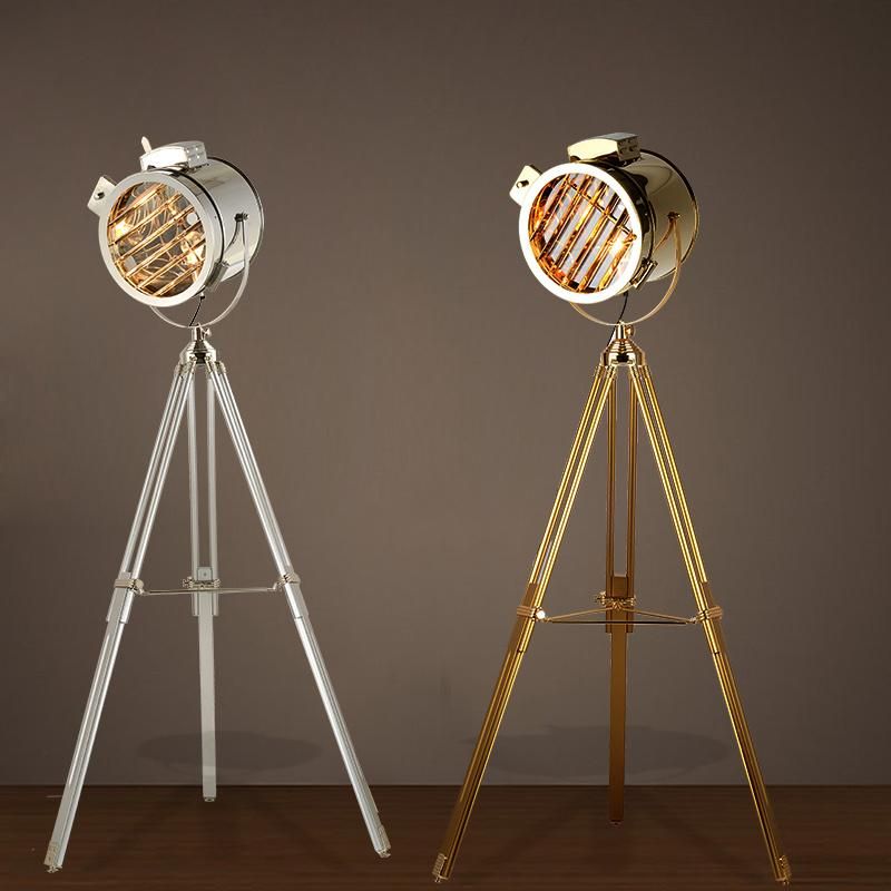 Nordic American Retro Tripod Floor Lamp Silver Golden Wooden Industrial Vintage Floor Lamp (WH-VFL-04)