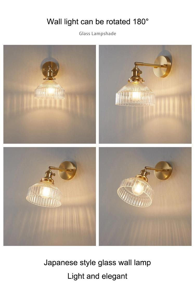 Nordic Postmodern Bedroom Bedside Glass Wall Lamp Light Luxury Copper Lamp