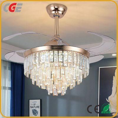 Crystal Ceiling Lamp Hidden Retractable Blades Retractable LED Ceiling Fan with Lighting Remote Control Luminous Light