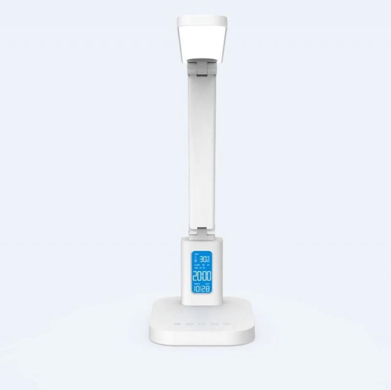 5 Level Dimmer White Nature Warm Light Desk Lamp with Clock
