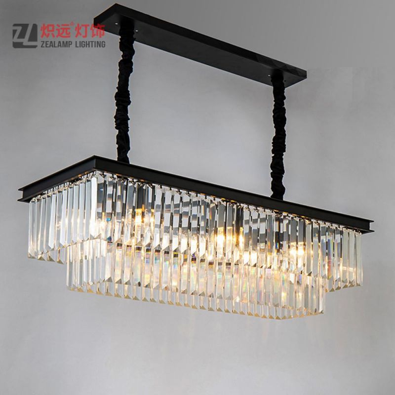 Dining Table Lighting Metal Rectangle Crystal Chandelier