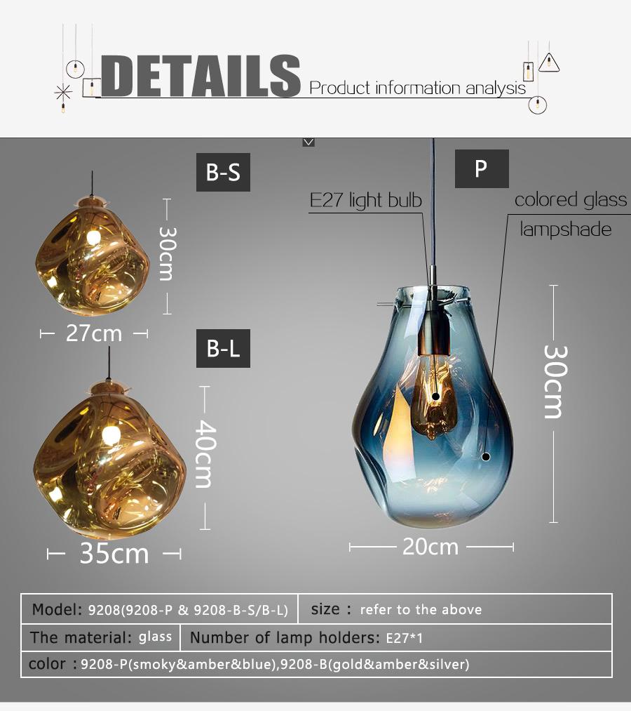 Clear/Amber/Gold/Smoky/Gold/Silver/Copper Glass Popular Sale Pendant Lights