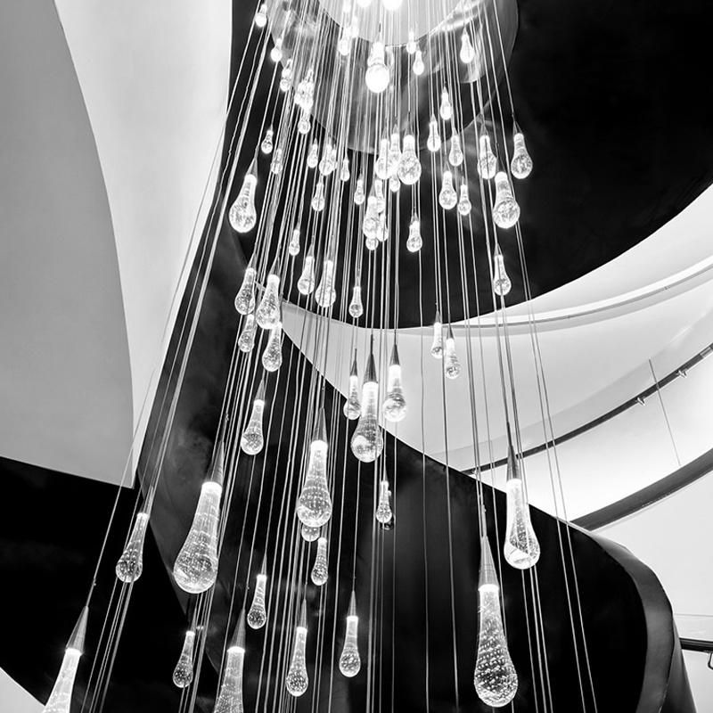 Rotating Stair Chandelier Modern Water Drop Stateroom Light Creative Villa LED Pendant Lamp