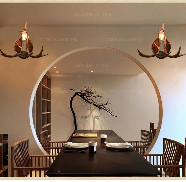 Antique Deer Antler Wall Lamp in Restaurant Bedroom Vintage Resin Wall Sconce Lamp (WH-VR-69)