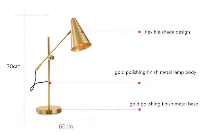 Living Room Metal Post Modern Table Lamp Light in Antique Brass Color and Adjustable Lamp Shade