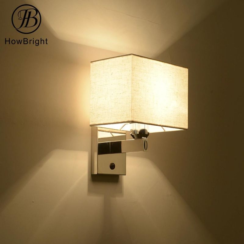 Metal & Fabic Hotel Wall Lamp Gold Wall Sconce Chrome Wall Lighting IP44 Bedside Wall Light for Hotel & Bedroom Night Lighting Bed Reading Lamp