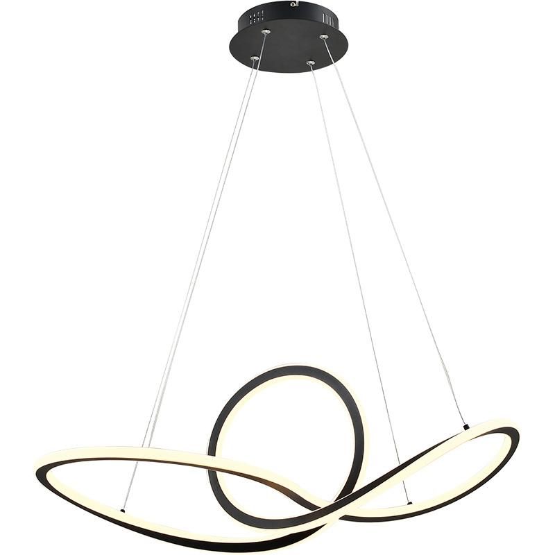 Modern LED Pendant Light Fixture Dimmable Adjustable Ring Black Irregular Curved Hanging Lamp Contemporary Chandelier for Dining Room Living Room Bedroom Foyer