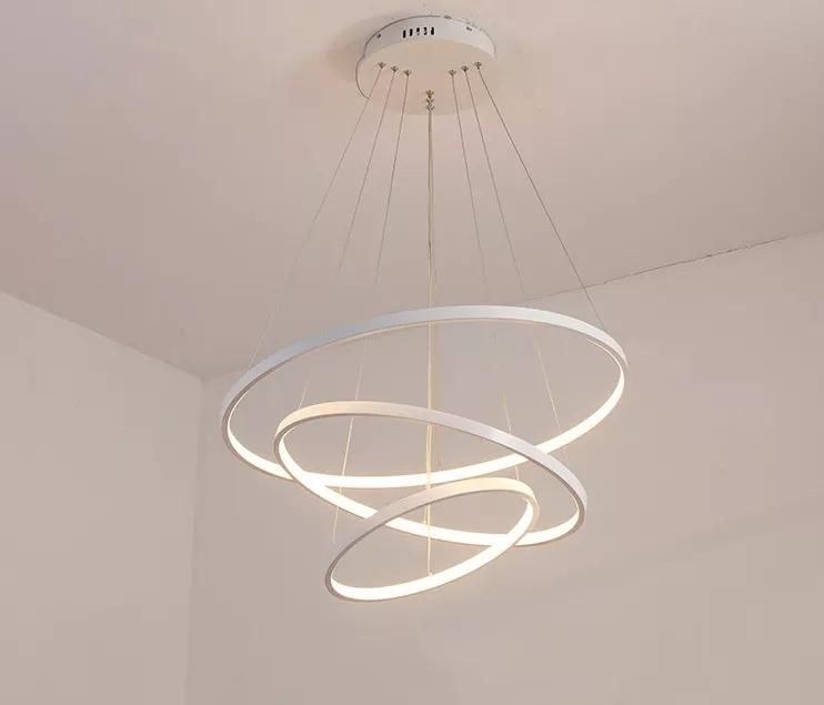 High Quality Modern Three Rings Irregular Pendant Light Metal White Hanging Lamp for Indoor Lighting